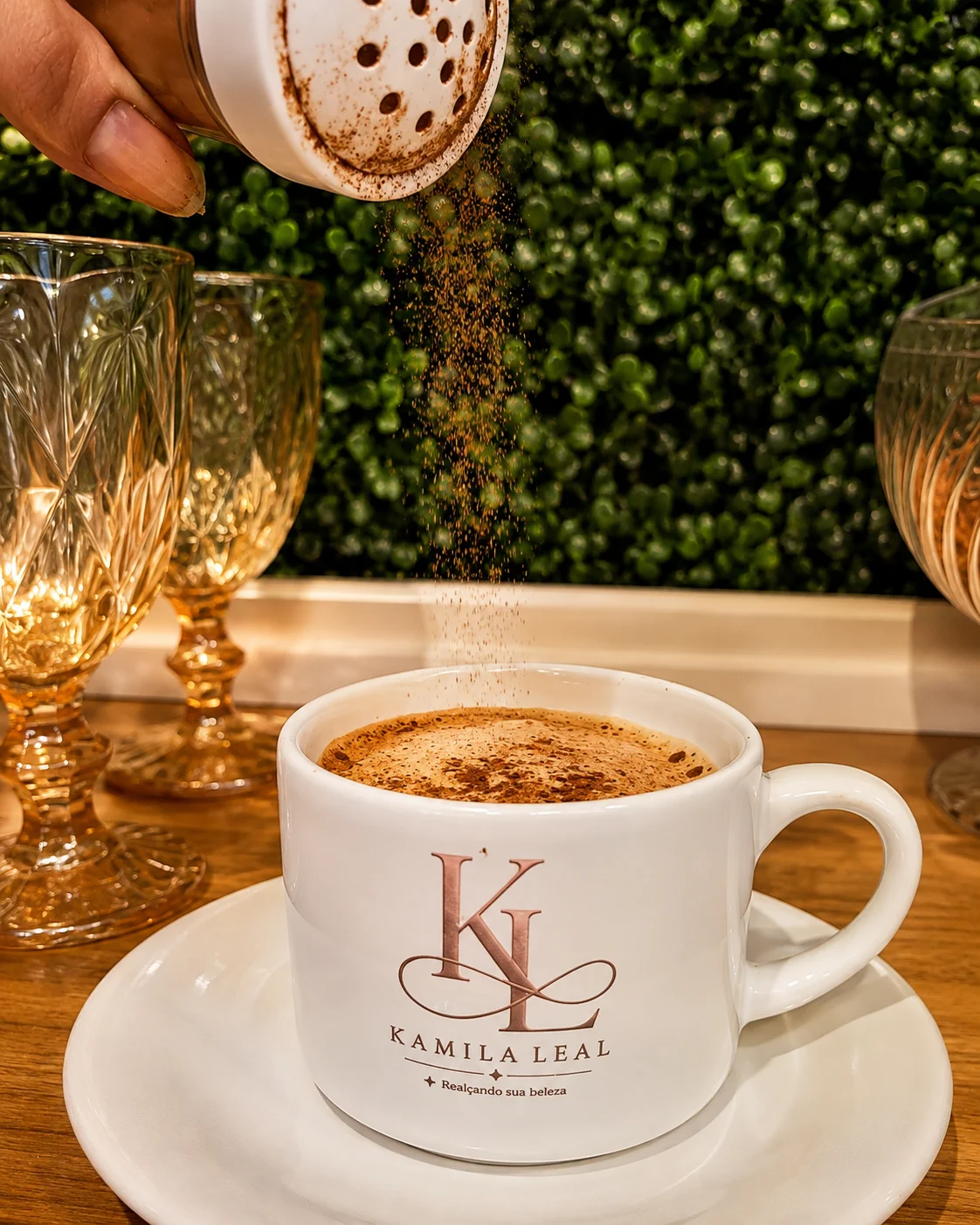 Cantinho do café com xícara personalizada Kamila Leal